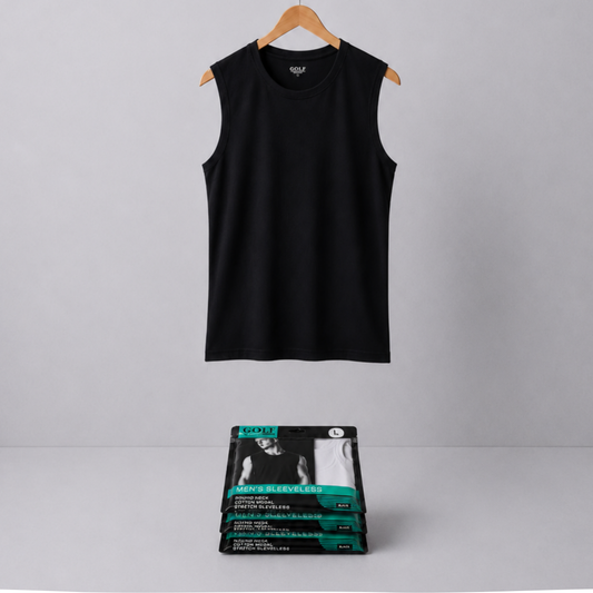 Sleeveless T-Shirt Round Neck - Black - 3 pieces