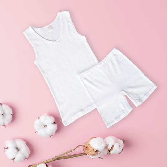 Sleeveless T-shirt & Shorts - White - 6 pieces