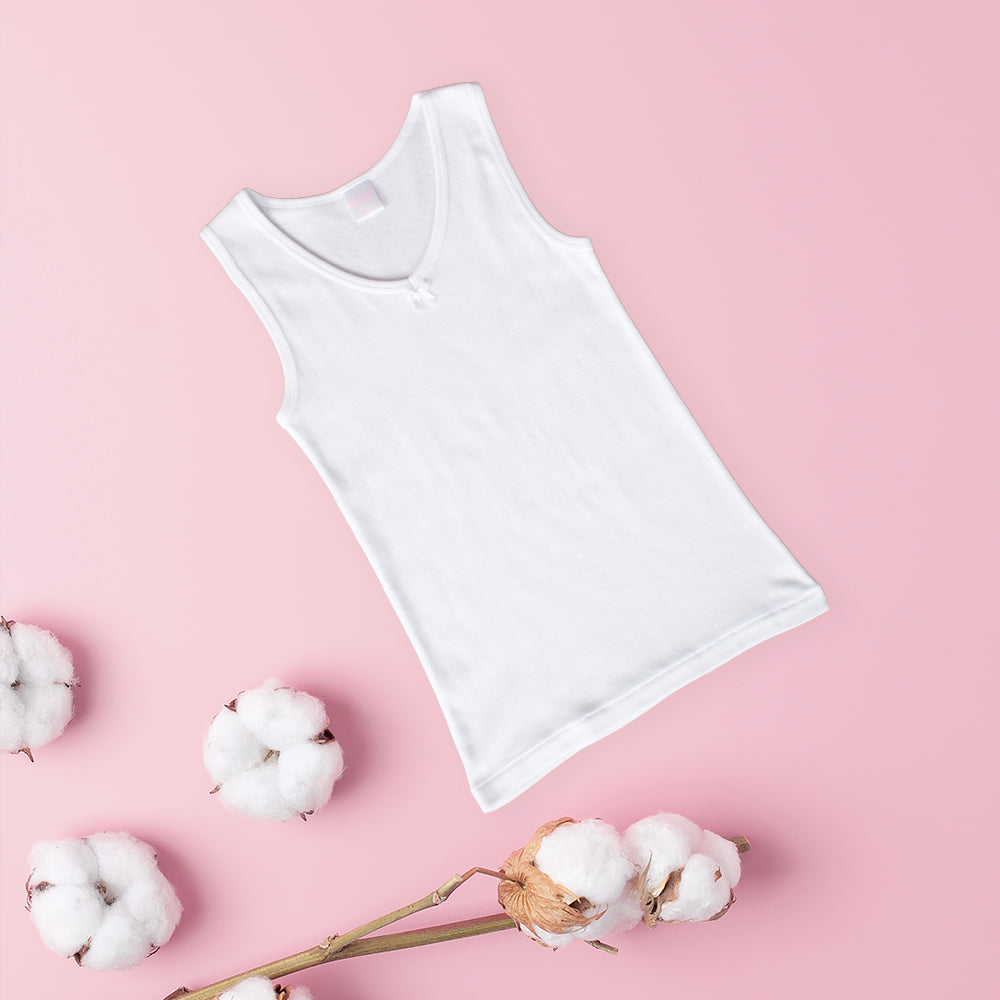 Girls Sleeveless T-shirt - White - 6 pieces