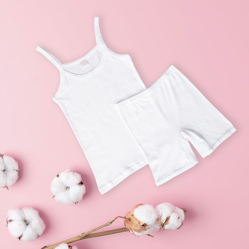 Girls Vest & Shorts - White - 6 pieces