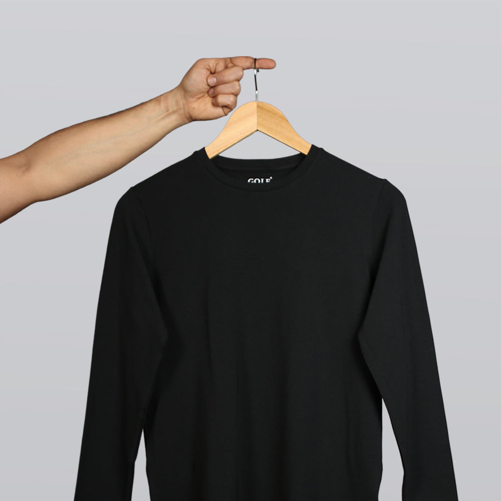 Long Sleeve T-Shirt Round Neck - Black - 3 pieces