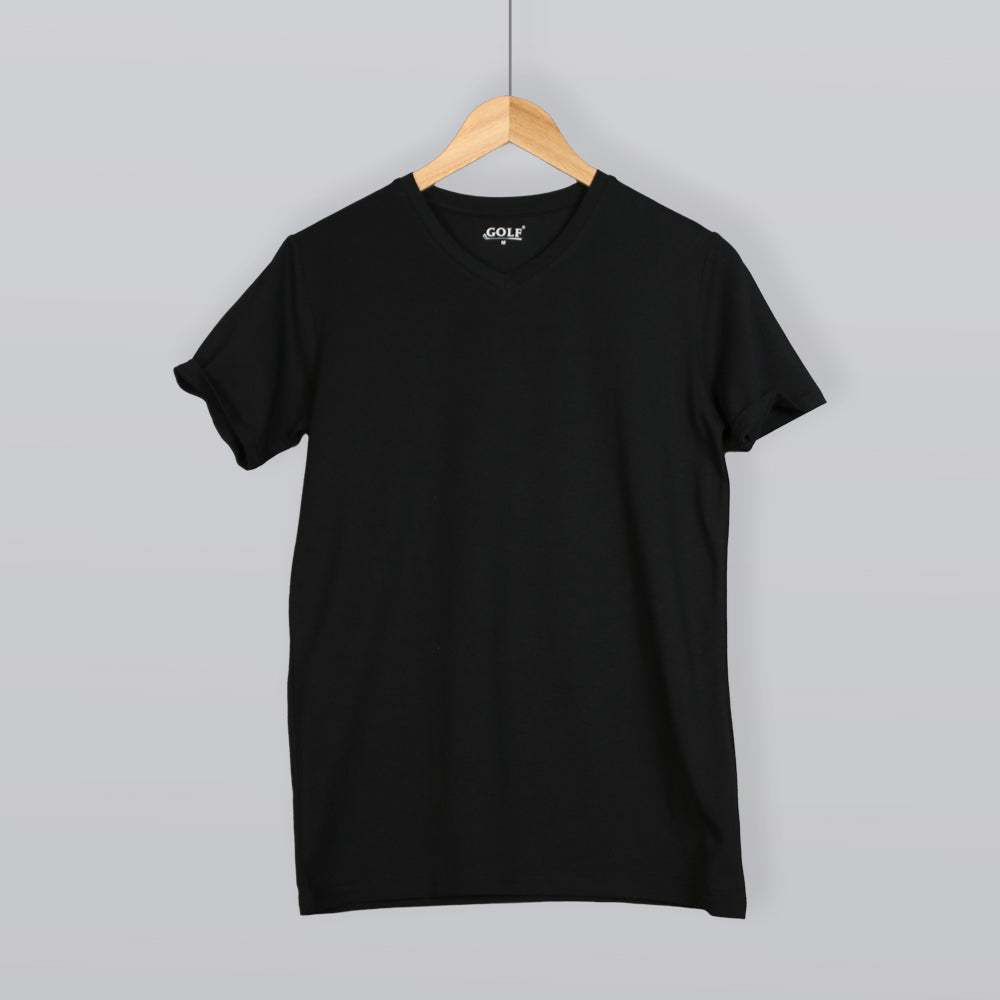 Half Sleeve T-Shirt V-Neck - Black - 3 pieces