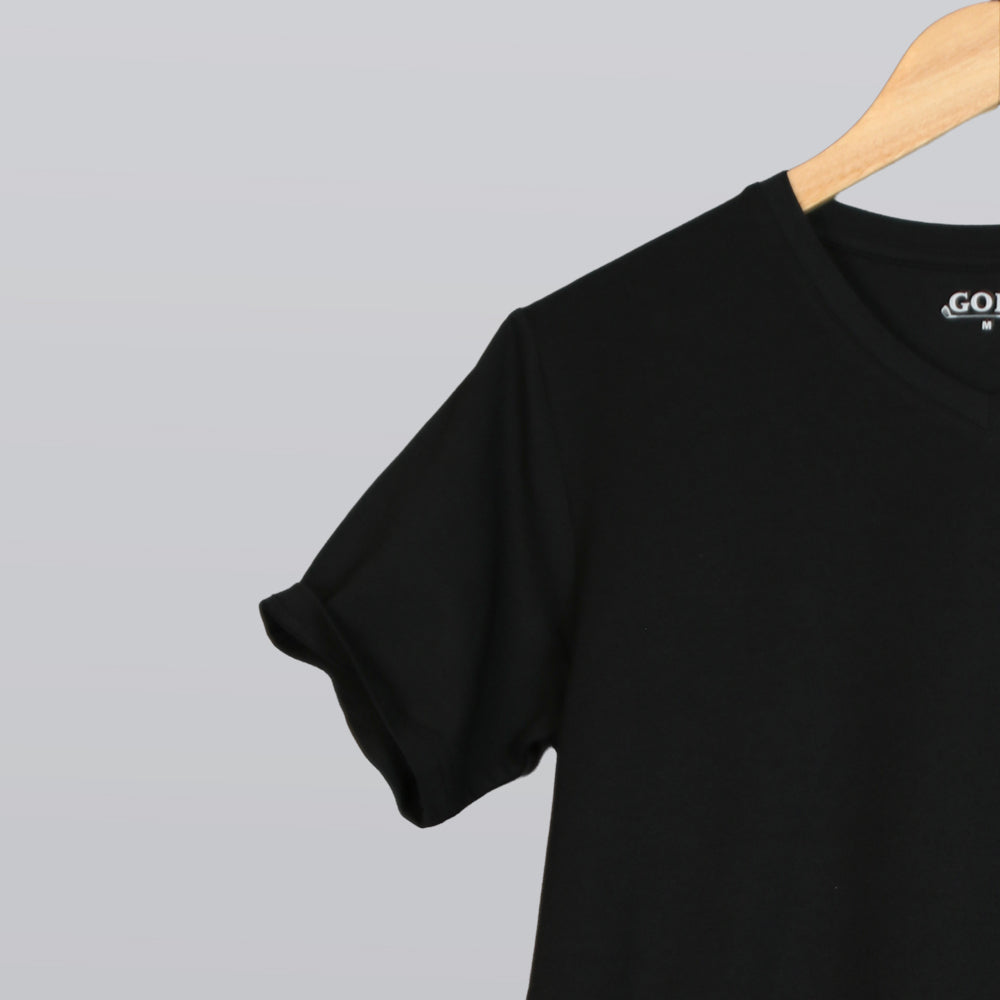 Half Sleeve T-Shirt V-Neck - Black - 3 pieces