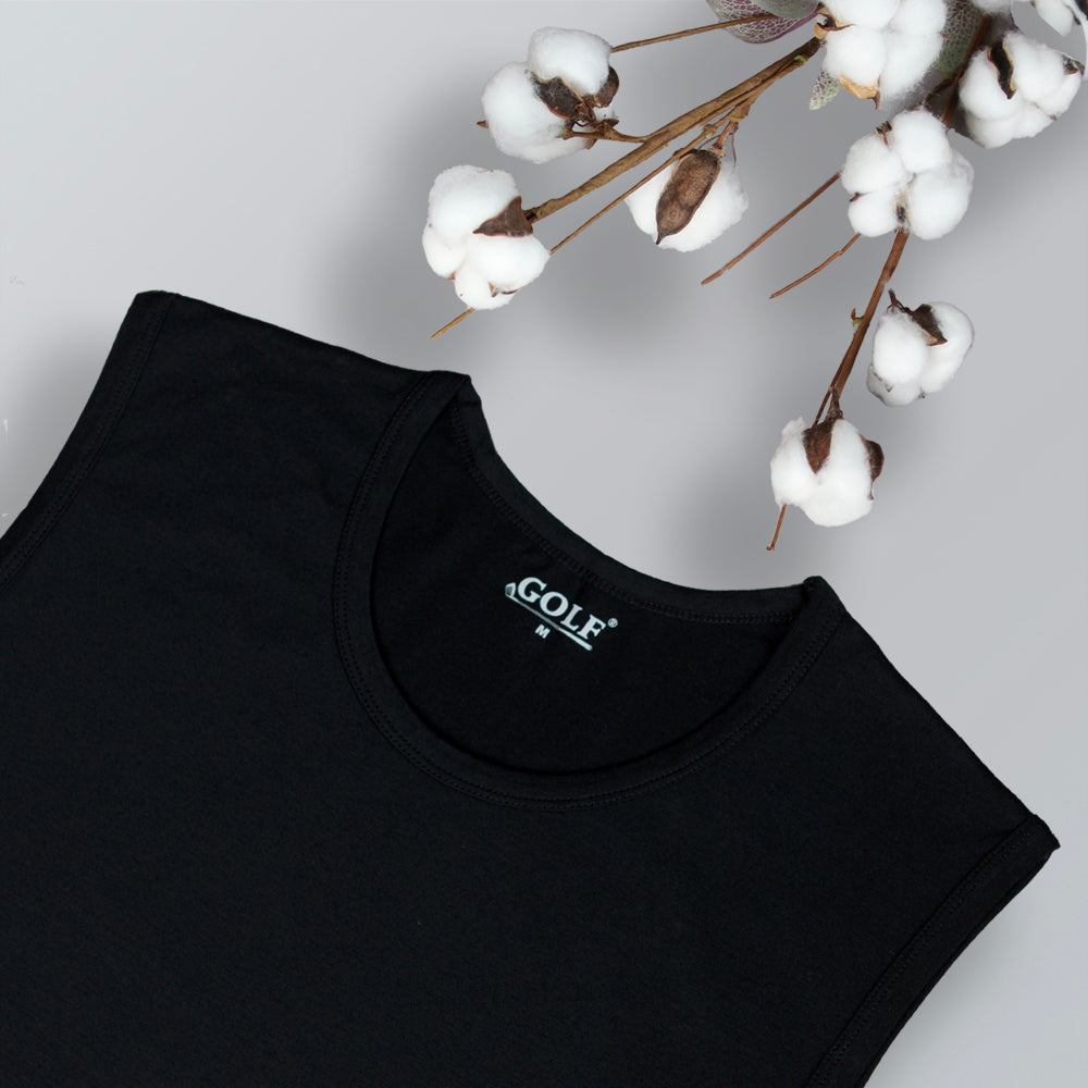 Sleeveless T-Shirt Round Neck - Black - 3 pieces