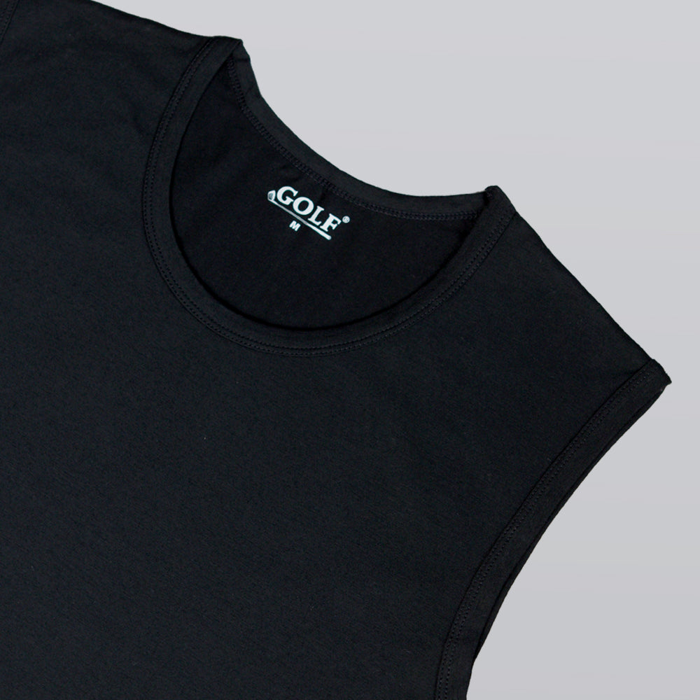 Sleeveless T-Shirt Round Neck - Black - 3 pieces