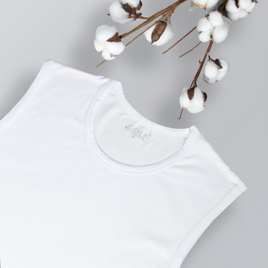 Sleeveless T-Shirt Round Neck - White - 3 pieces