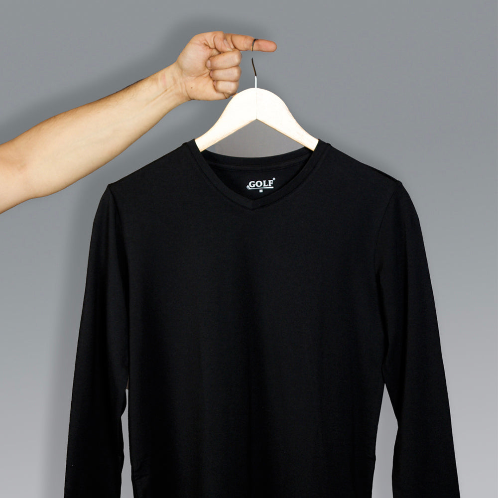 Black Long Sleeve T-Shirt V-Neck