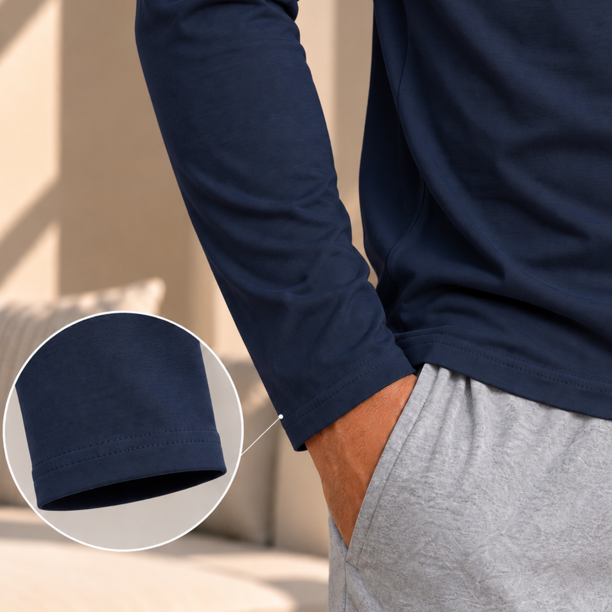 Men's Long Sleeve T-Shirt V-Neck - Navy - 3 pieces