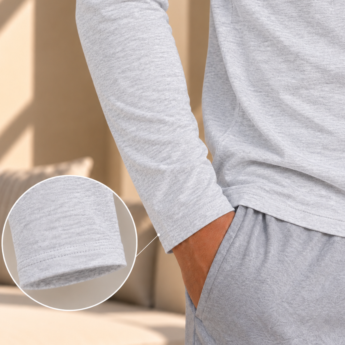 Men's Long Sleeve T-Shirt V-Neck - Gray - 3 pieces
