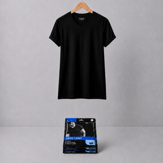Half Sleeve T-Shirt V-Neck - Black - 3 pieces