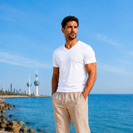 Half Sleeve T-Shirt V-Neck - White - 3 pieces