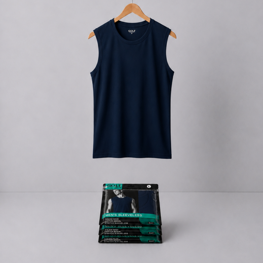 Sleeveless T-Shirt Round Neck - Navy Blue - 3 pieces