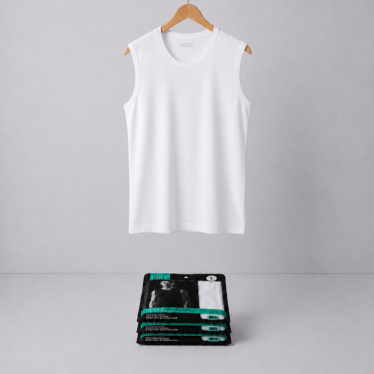 Sleeveless T-Shirt Round Neck - White - 3 pieces