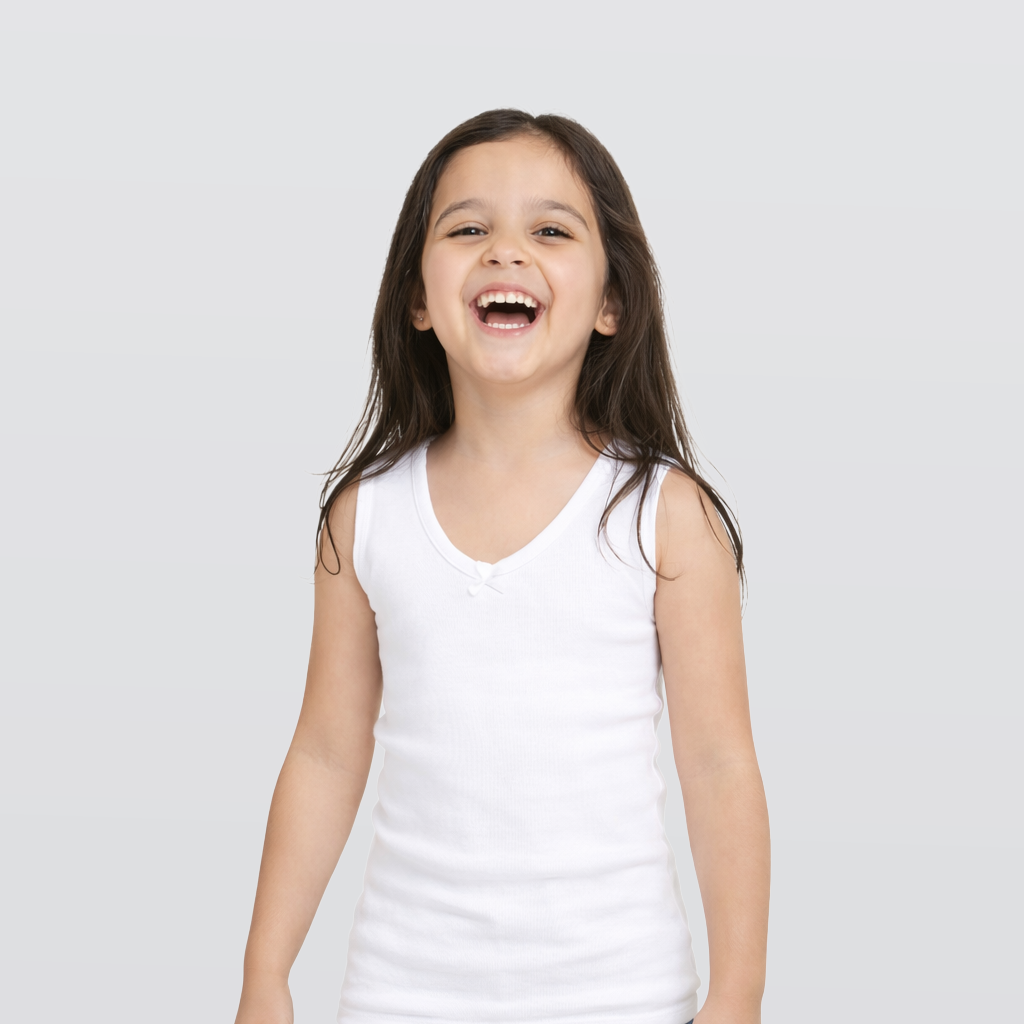 Girls Sleeveless T-shirt - White - 6 pieces