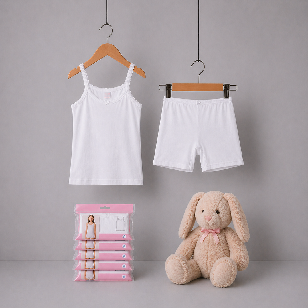 Girls Vest & Shorts - White - 6 pieces