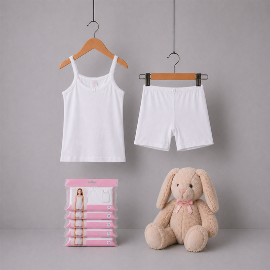 Girls Vest & Shorts - White - 6 pieces