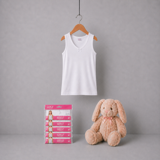 Girls Sleeveless T-shirt - White - 6 pieces