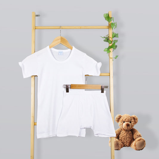 طقم تيشيرت وشورت - أبيض - 6 قطع