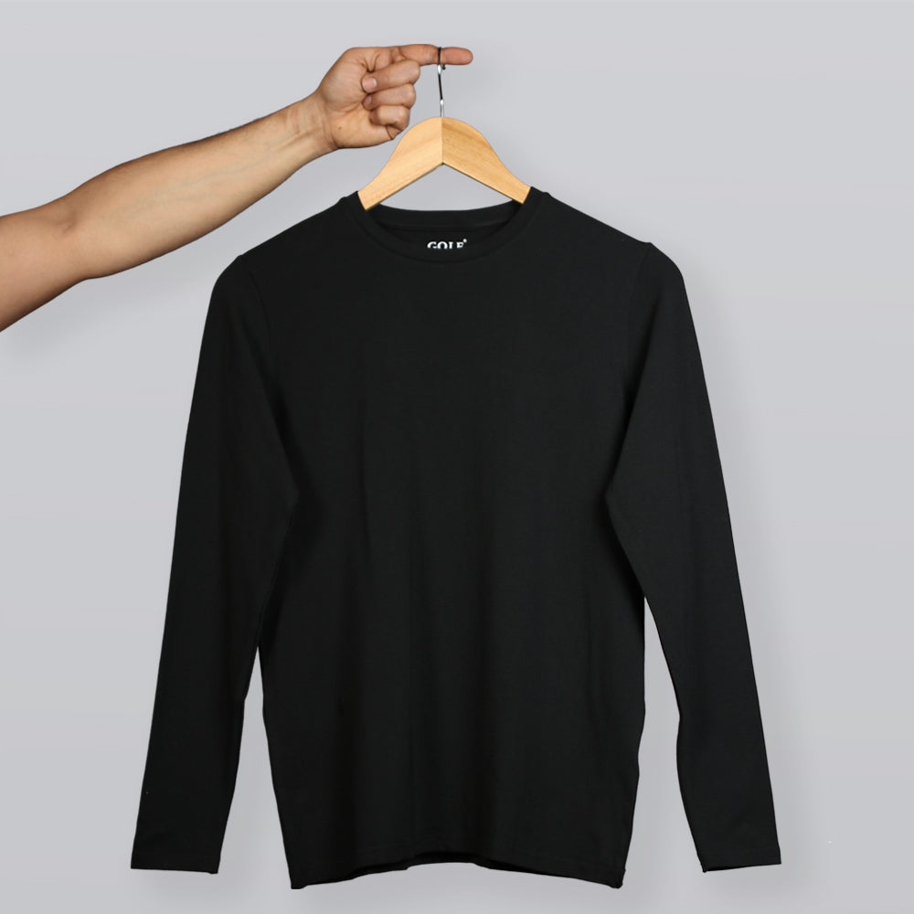 Long Sleeve T-Shirt Round Neck - Black - 3 pieces