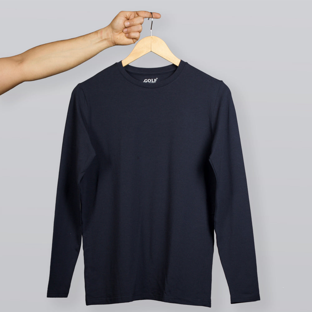 Long Sleeve T-Shirt Round Neck - Navy - 3 pieces