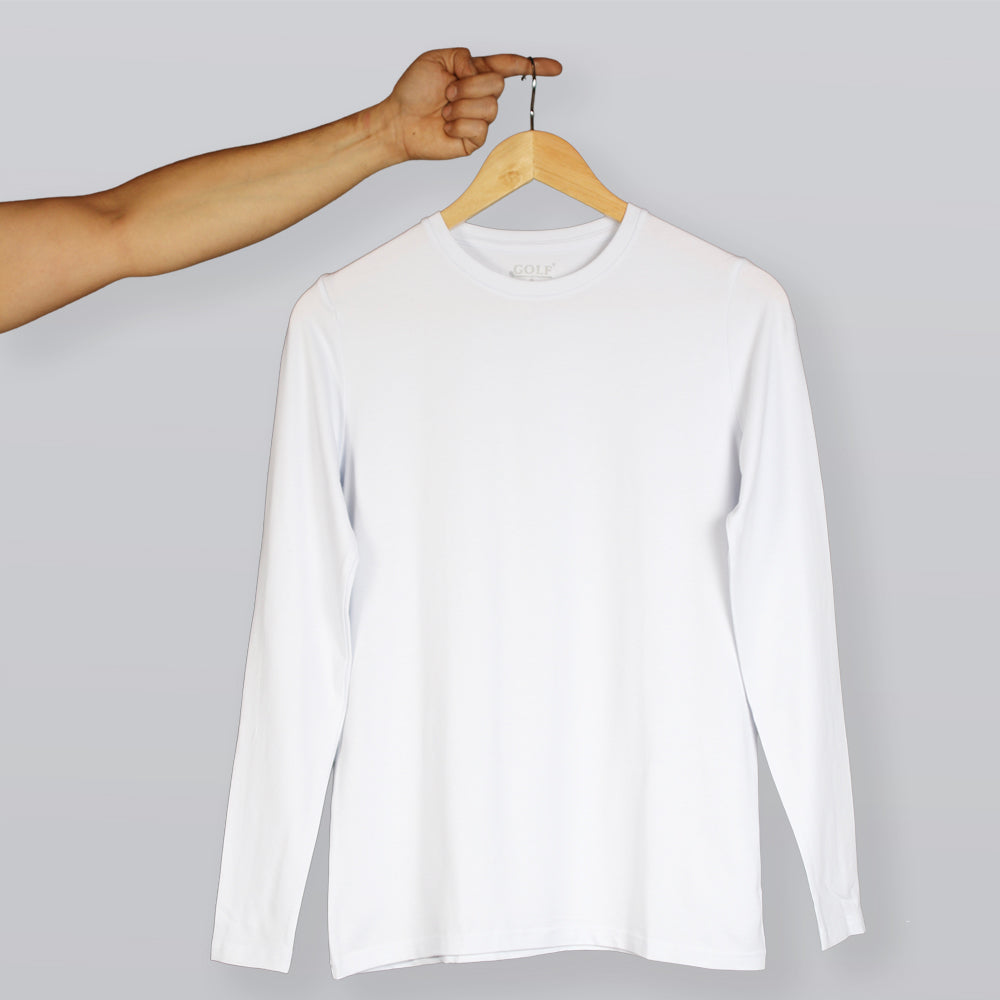 Long Sleeve T-Shirt Round Neck - White - 3 pieces