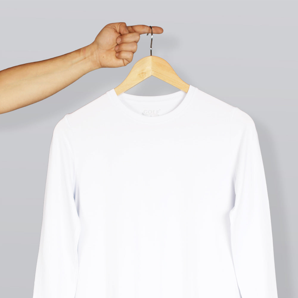 Long Sleeve T-Shirt Round Neck - White - 3 pieces