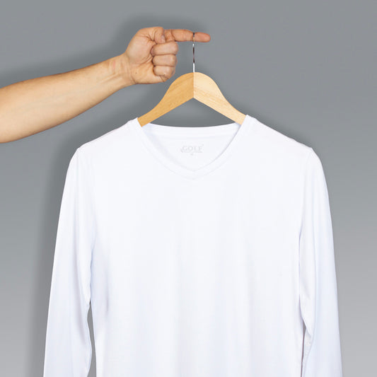 White Long Sleeve T-Shirt V-Neck