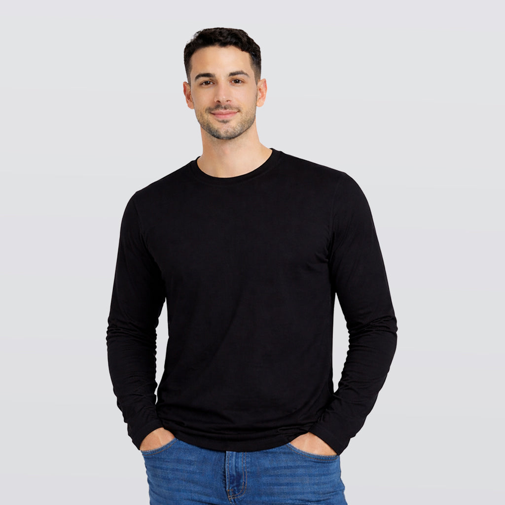 Long Sleeve T-Shirt Round Neck - Black - 3 pieces