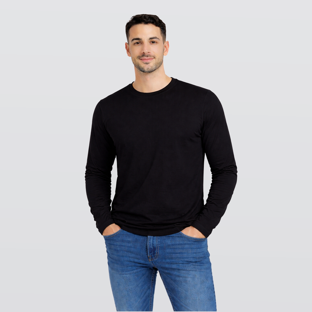 Long Sleeve T-Shirt Round Neck - Black - 3 pieces