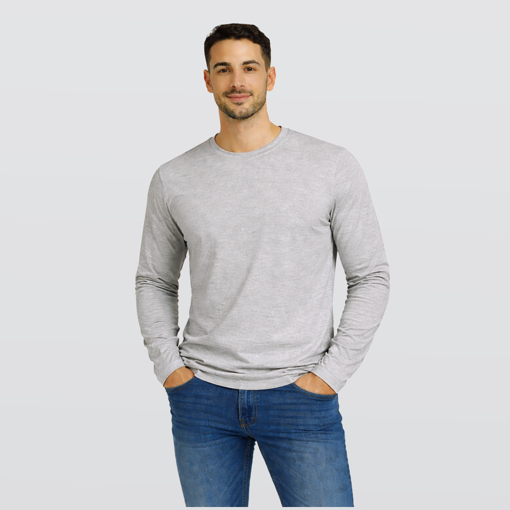 Long Sleeve T-Shirt Round Neck - Gray - 3 pieces