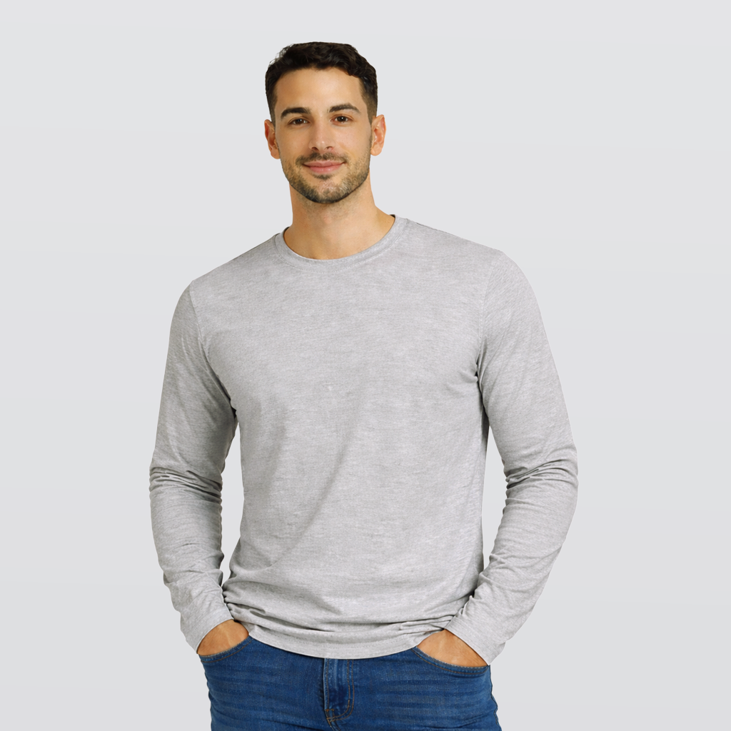 Long Sleeve T-Shirt Round Neck - Gray - 3 pieces