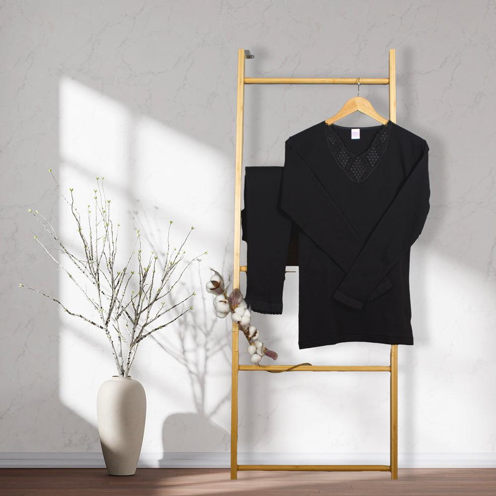 طقم بيجاما نسائي - قطن 100% - أسود